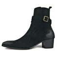 thumbnail image 1 of OSSTONE Dress Boots Chelsea Designer Boots for Men Zipper-up Leather Casual Heel Shoes JY005-Black-Suede-7 Suede Black, 1 of 6