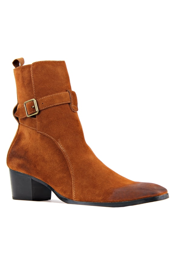 Dress Boots Chelsea Designer Boots for Men Zipper-up Leather Casual Heel Shoes JY005-Brown-Suede-12 Suede Brown