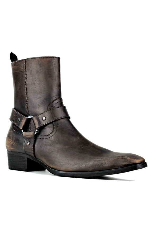 Dress Boots Chelsea Designer Boots for Men Zipper-up Leather Casual Heel Shoes JY017-Vintage Brown-7 Vintage Brown