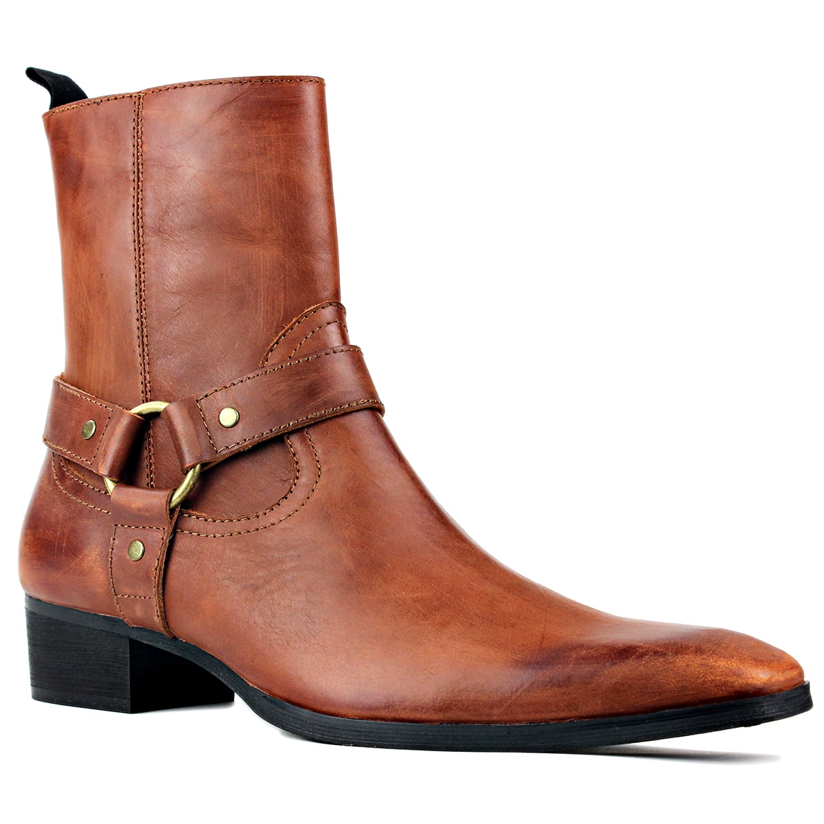 OSSTONE Dress Boots Chelsea Designer Boots for Men Zipper up Leather Casual Heel Shoes JY018 Brown 7 Brown Walmart