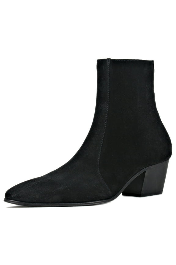 Dress Boots Chelsea Designer Boots for Men Zipper-up Leather Casual Heel Shoes JY040-Suede-Black-11 Suede Black