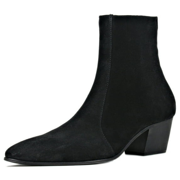 OSSTONE Dress Boots Chelsea Designer Boots for Men Zipper-up Leather Casual Heel Shoes JY040-Suede-Black-9.5 Suede Black