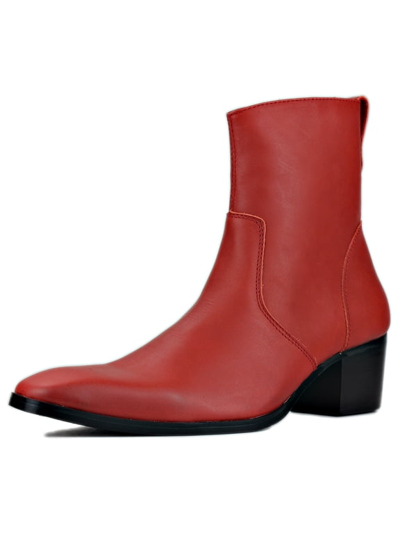 Dress Boots Chelsea Designer Boots for Men Zipper-up Leather Casual Heel Shoes JY048-Red-7 Red