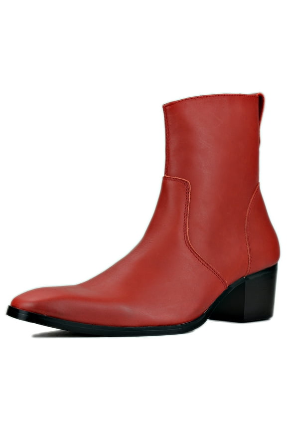 Dress Boots Chelsea Designer Boots for Men Zipper-up Leather Casual Heel Shoes JY048-Red-9.5 Red