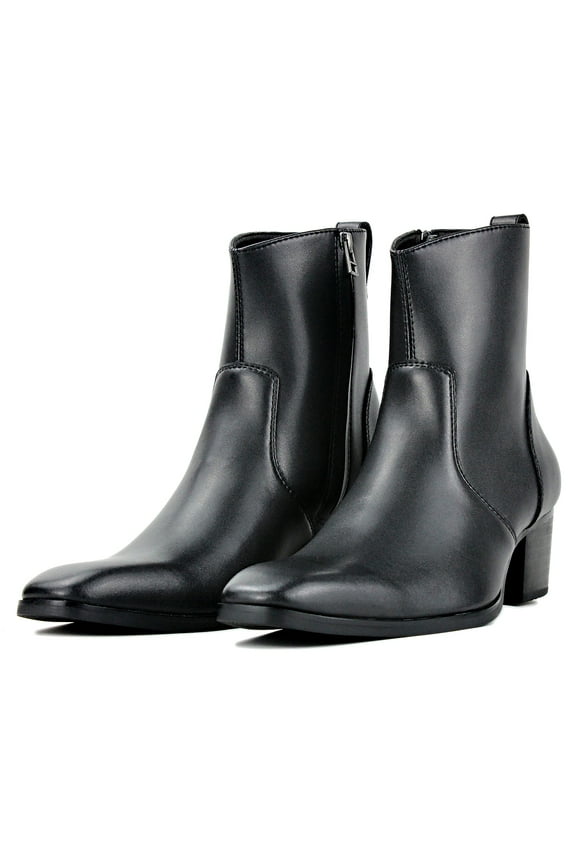 Dress Boots Chelsea Designer Boots for Men Zipper-up Leather Microfiber Casual Heel Shoes JY016-CQ-10.5 Black