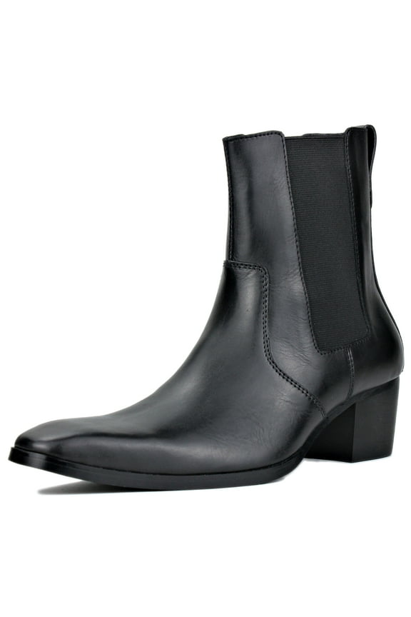 Dress Boots Chelsea Designer Boots for Men slip-on Leather Casual Heel Shoes JY038-Black-11 Black