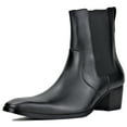 thumbnail image 1 of OSSTONE Dress Boots Chelsea Designer Boots for Men slip-on Leather Casual Heel Shoes JY038-Black-7 Black, 1 of 6