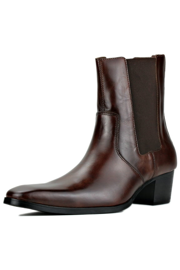 Dress Boots Chelsea Designer Boots for Men slip-on Leather Casual Heel Shoes JY042-Coffee-7 Coffee Brown