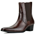 thumbnail image 1 of OSSTONE Dress Boots Chelsea Designer Boots for Men slip-on Leather Casual Heel Shoes JY042-Coffee-9.5 Coffee Brown, 1 of 6