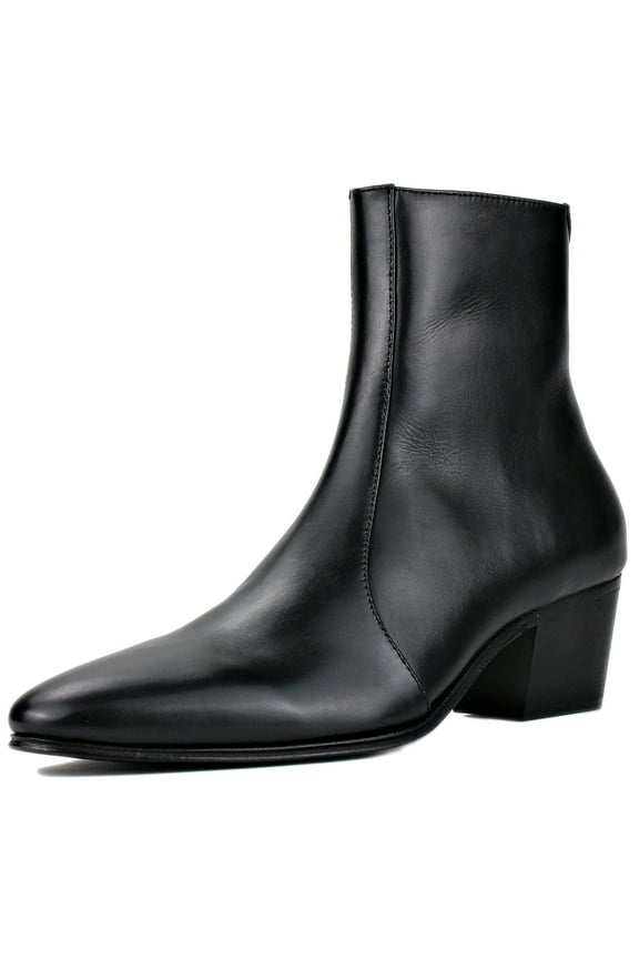 Dress Boots Chelsea Designer Boots for Men Leather Heel Shoes JY046-Black-8 Calfskin Black, Shoes size narrow, take half size bigger if your foot is not narrow