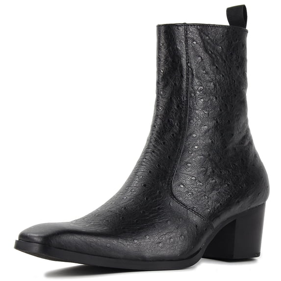 OSSTONE Dress Boots Chelsea Ostrich Prints Boots for Men Zipper-up Leather Casual Heel Shoes JY014-Black-10.5 Black