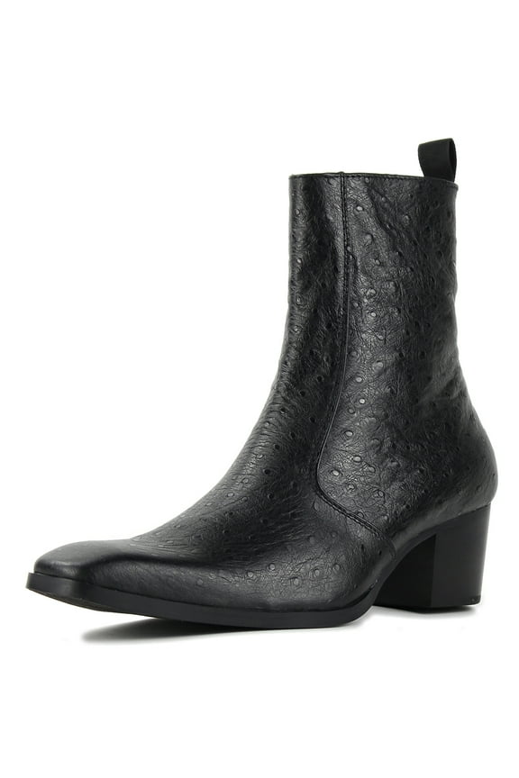 Dress Boots Chelsea Ostrich Prints Boots for Men Zipper-up Leather Casual Heel Shoes JY014-Black-10.5 Black