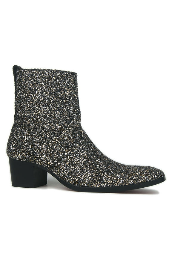 Dress Boots Glitter Chukka Boots for Men Zipper-up Leather Casual Heel Shoes JY009-Glitter-Silver-9 Glitter Silver