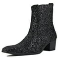 thumbnail image 1 of OSSTONE Dress Boots Glitter Chukka Boots for Men Zipper-up Leather Casual Heel Shoes JY022-Glitter-Black-9.5 Glitter Black, 1 of 6