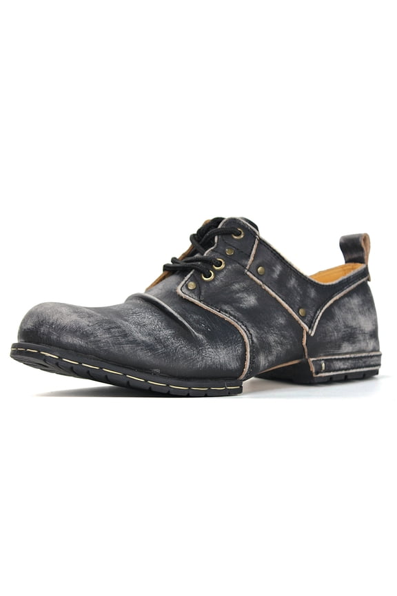 Moto Boots Chukka Boots for Men Fashion Lace-up Leather Casual Shoes 6015-1-E-7 Distressed Black