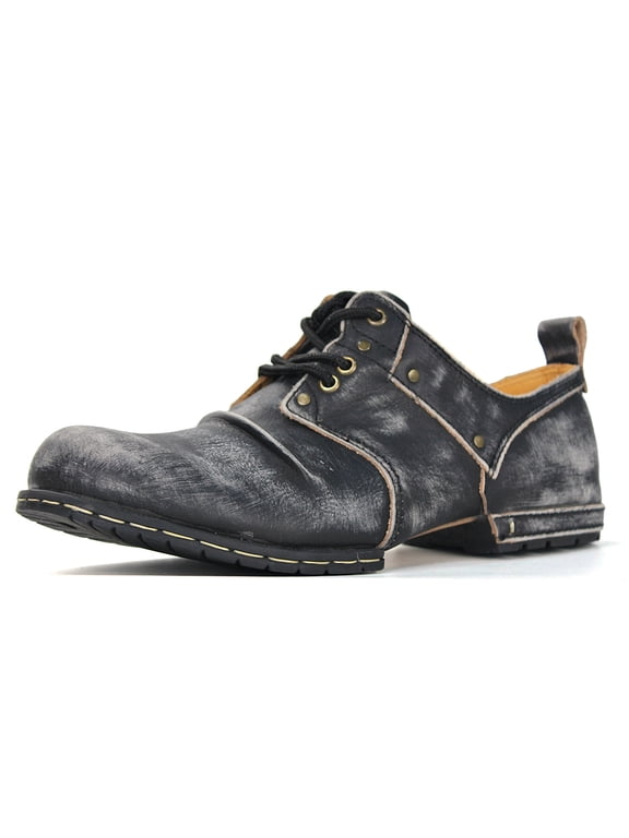 Moto Boots Chukka Boots for Men Fashion Lace-up Leather Casual Shoes 6015-1-E-9 Distressed Black