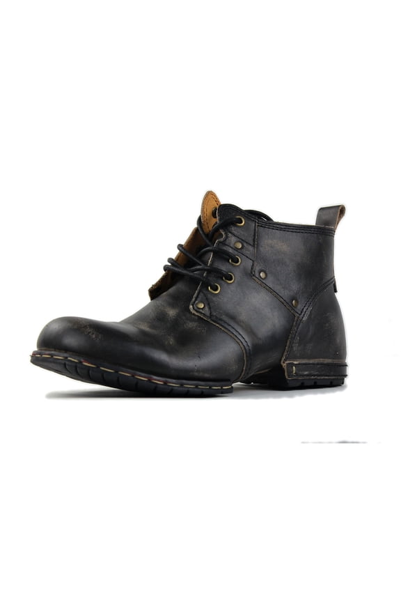 Moto Boots Chukka Boots for Men Fashion Lace-up Leather Casual Shoes 6015-2-Retro Black-10 Retro Black