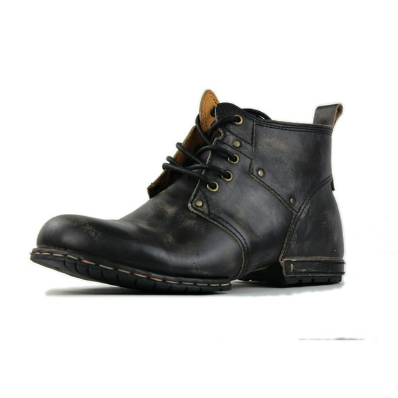 OSSTONE Moto Boots Chukka Boots for Men Fashion Lace-up Leather Casual Shoes 6015-2-Retro Black-7 Retro Black