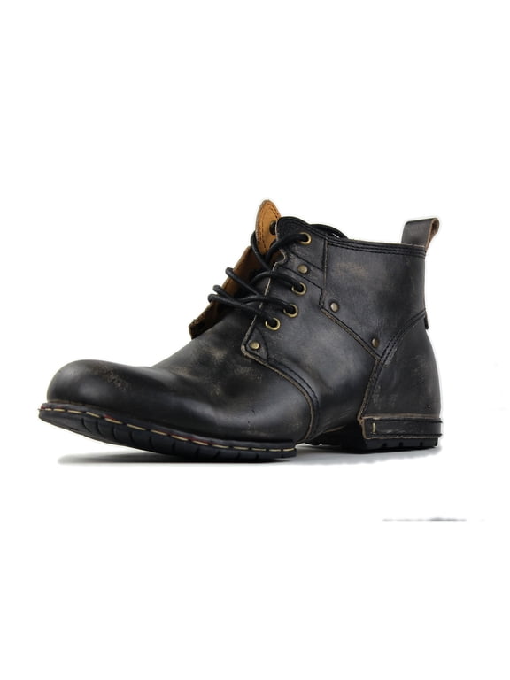 Moto Boots Chukka Boots for Men Fashion Lace-up Leather Casual Shoes 6015-2-Retro Black-7 Retro Black