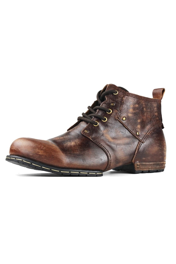 Moto Boots Chukka Boots for Men Fashion Lace-up Leather Casual Shoes 6015-2-Retro Brown-11 Retro Brown