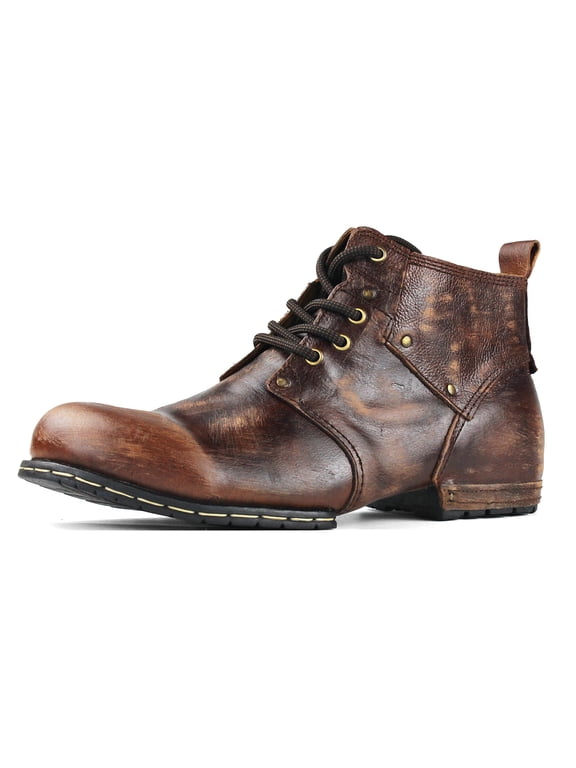 Moto Boots Chukka Boots for Men Fashion Lace-up Leather Casual Shoes 6015-2-Retro Brown-8.5 Retro Brown