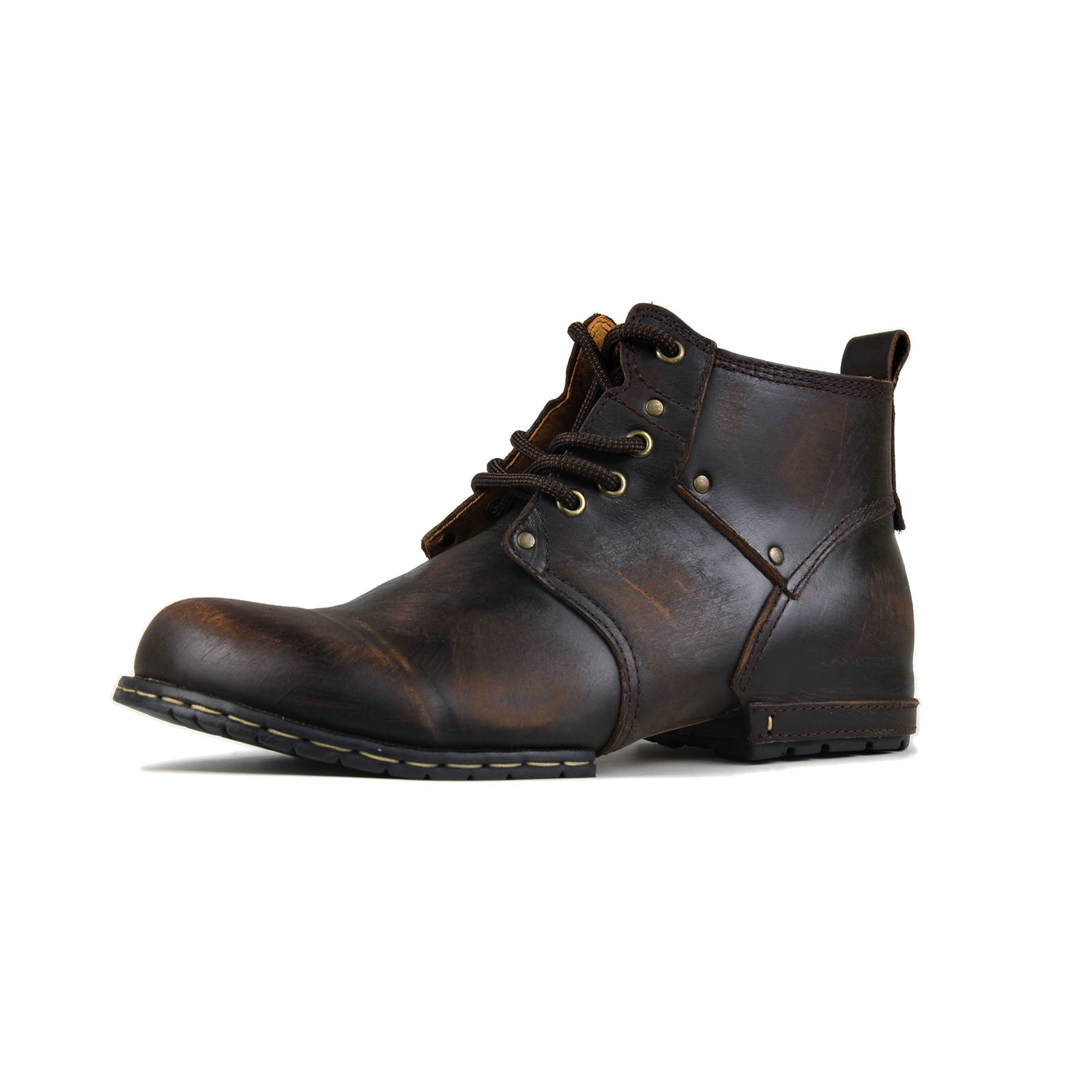 OSSTONE Moto Boots Chukka Boots for Men Fashion Lace-up Leather