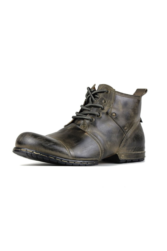 Moto Boots Chukka Boots for Men Fashion Lace-up Leather Casual Shoes 6015-2-Retro Green-11 Retro Green