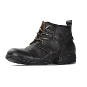 OSSTONE Moto Boots Chukka Boots for Men Fashion Lace-up Leather Casual Shoes 6015-3-B-7 Retro Black