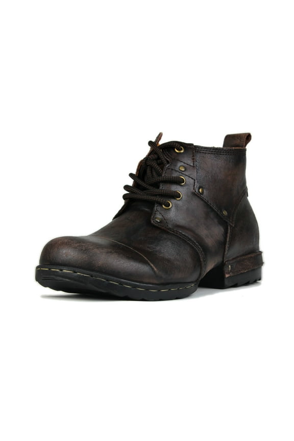 Moto Boots Chukka Boots for Men Fashion Lace-up Leather Casual Shoes 6015-3-D-13 Retro DarkBrown