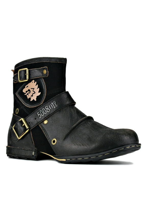 Moto Boots Chukka Boots for Men Fashion Zipper-up Leather Casual Shoes 5008-1-D2-10.5 Retro Black