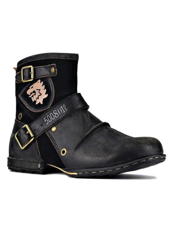 Moto Boots Chukka Boots for Men Fashion Zipper-up Leather Casual Shoes 5008-1-D2-9.5 Retro Black