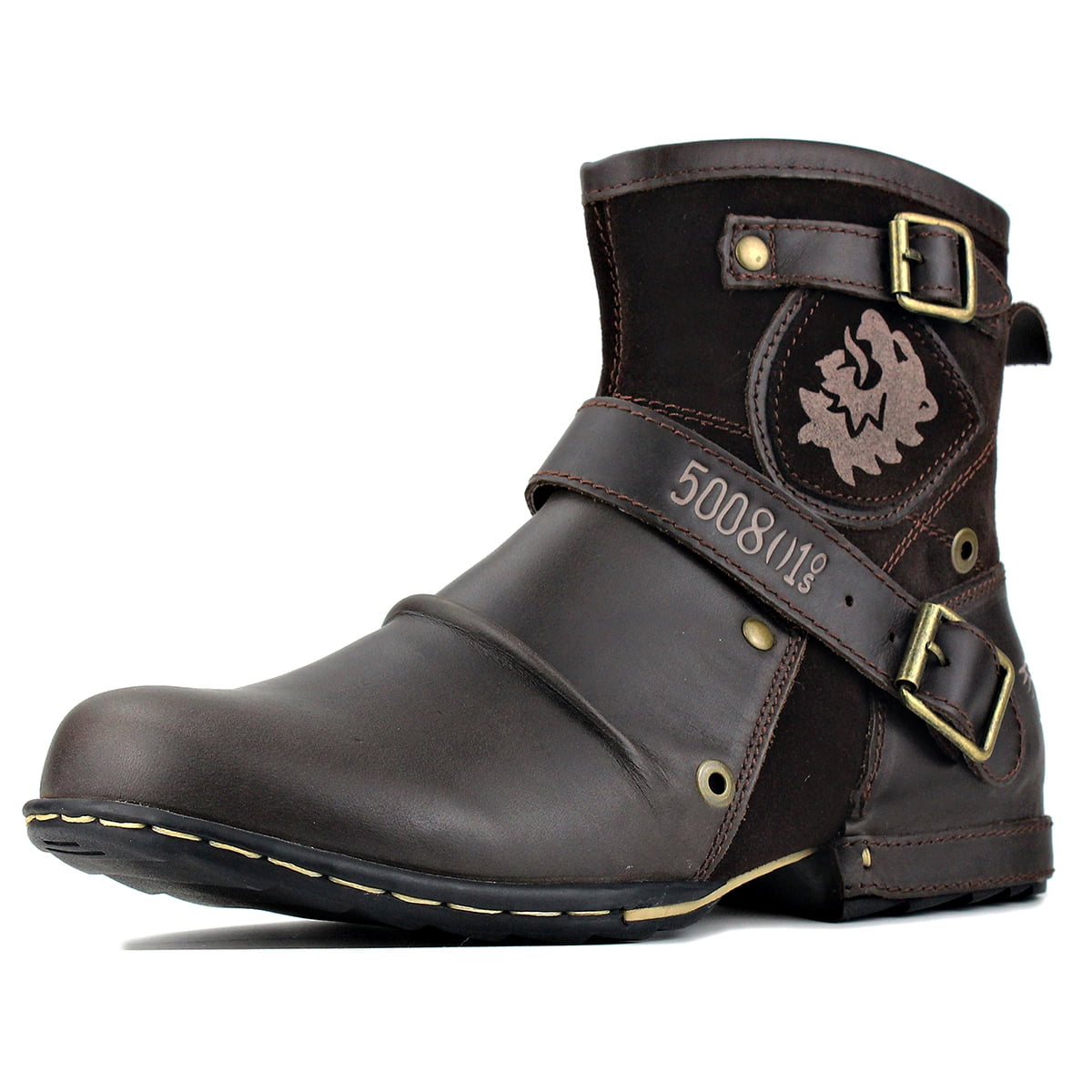 OSSTONE Men's Moto Boots – Leather Chukka Design With Zipper, Casual Punk Style, US Size 8.5 - View #4