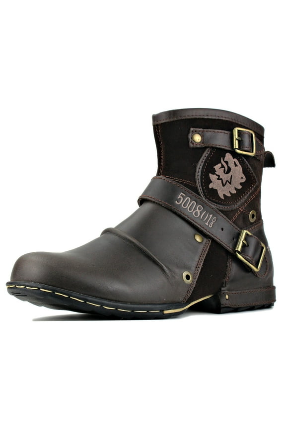 Moto Boots Chukka Boots for Men Fashion Zipper-up Leather Casual Shoes 5008-1-DarkBrown-8.5 Dark Brown