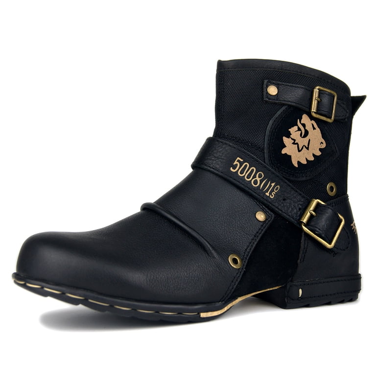 OSSTONE Moto Boots for Men Designer Fashion Zipper-up Leather Chukka Amazon.com: OSSTONE Moto Boots for Men Fashion Zipper-up  main image 2