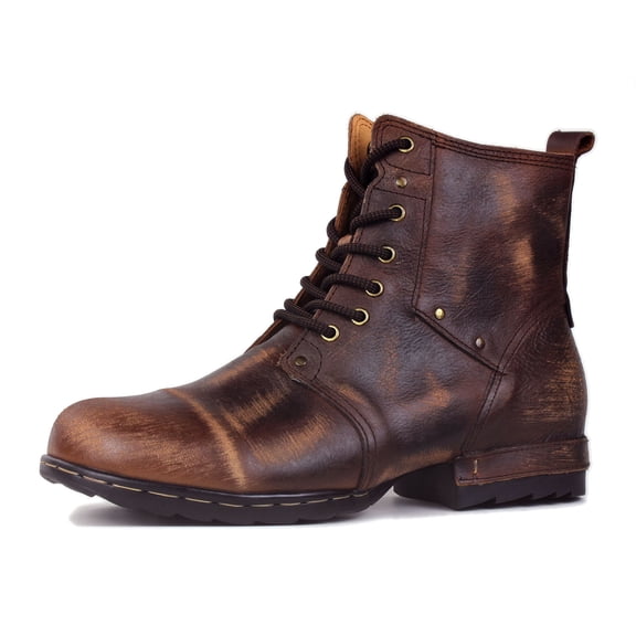OSSTONE Vintage Moto Boots Retro Chukka Boots for Men Fashion Lace-up Leather Casual Shoes 6015-6-Vintage-7.5 Vintage Brown