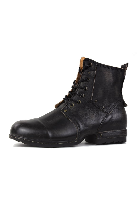 Vintage Moto Boots Retro Chukka Boots for Men Fashion Lace-up Leather Casual Shoes 6015-6-Vintage-9 Vintage Black