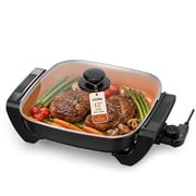 OSTBA 12-Inch 5.2QT Electric Skillet with Glass Lid, 1500W Copper Ceramic Nonstick Electric Frying Pan with Adjustable Temperature Control, Cool-Touch Handles, Easy Clean