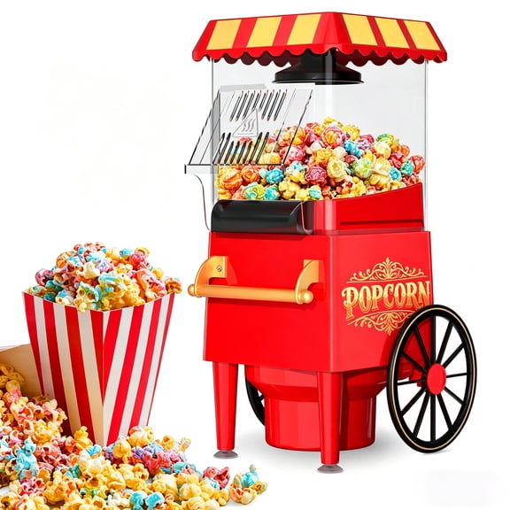 OSTBA 1200W Hot Air Popcorn Maker, 12 Cups Oil-Free Popcorn Popper with Retro Design, Butter Tray & One-Button Control, Perfect for Home & Parties