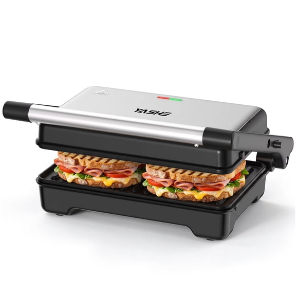 OSTBA 1200W Panini Press Grill & Sandwich Maker  2-Slice Electric Griddle with 180 Flat Opening, Non-Stick Cast Aluminum Plates, Easy Clean for Panini, Quesadilla & More
