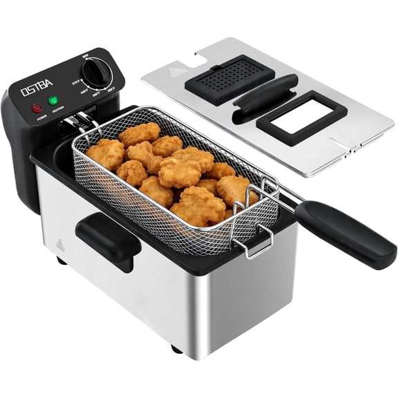 OSTBA 3.2QT Electric Deep Fryer, 1500W Stainless Steel Deep Fryer with Basket, Adjustable Temperature, Viewing Window, Overheat Protection for French Fries, Chicken, Fish and Shrimp