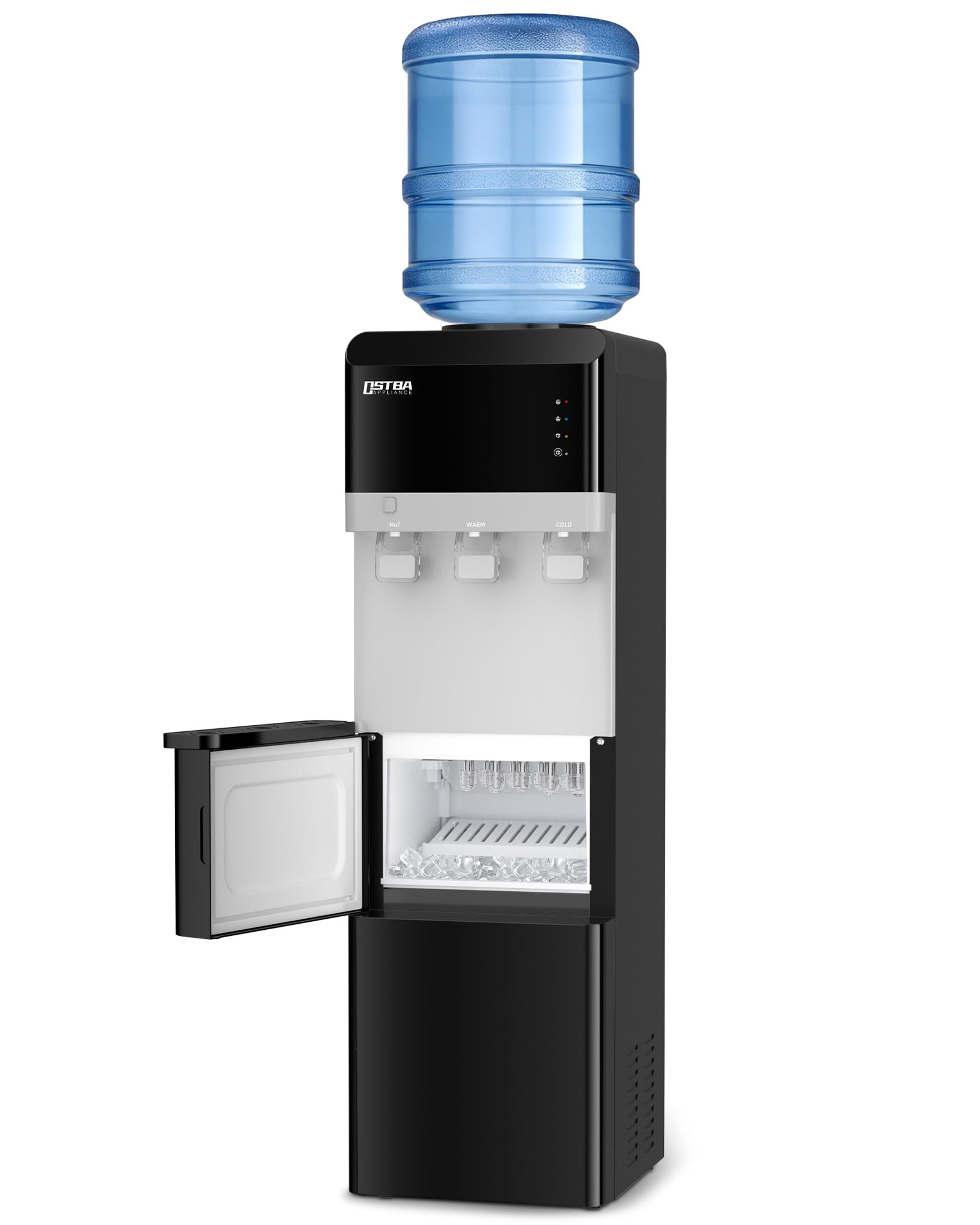 OSTBA 4-in-1 Water & Ice Dispenser, Hot, Cold & Room Temperature Water with Bullet Ice Maker, Touch Control, Child Safety Lock, Fits 3 & 5 Gallon Bottles
