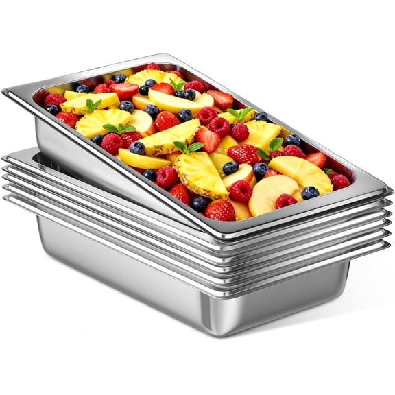 OSTBA 6 Pack Hotel Pans, 1/1 Size 4" Deep Stainless Steel Steam Table Pan Full Size, 20.8" L x 12.8" W Anti Jam Buffet Pan for Home, Party, Restaurant, Hotel, Buffet