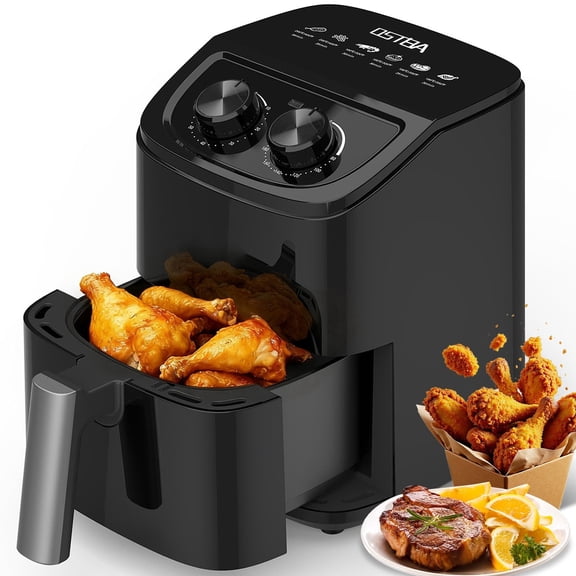 OSTBA APPLIANCE 1000W Small Air Fryer 2.5 QT, Compact Airfryer for 1-2 People, Dual Knob Easy Control with 30-Min Timer, Nonstick Dishwasher Safe Basket, Oilless Healthy Cooker for Apartments & Dorms
