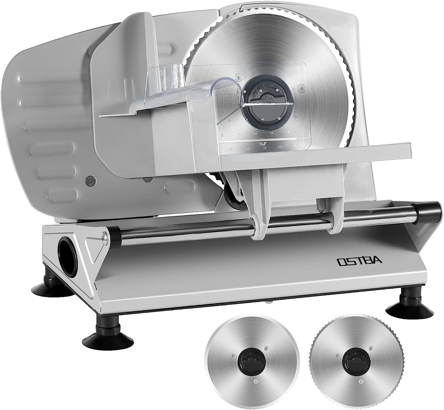 OSTBA 150W Meat Slicer Machine with Two 6.7” Removable Stainless Steel Blades, Adjustable 0–15mm Thickness and Child Lock Protection, Deli Food Slicer for Home Use, Meat, Cheese & Bread