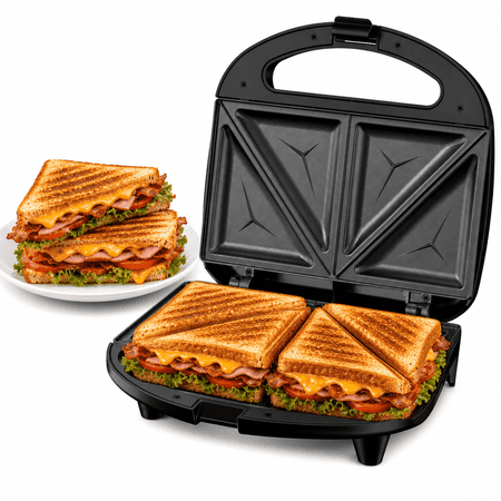 OSTBA 2-Slice Sandwich Maker, 750W Grilled Cheese & Toasted Sandwich Machine, Non-Stick Plates, Cool-Touch Handle, Indicator Lights, Compact