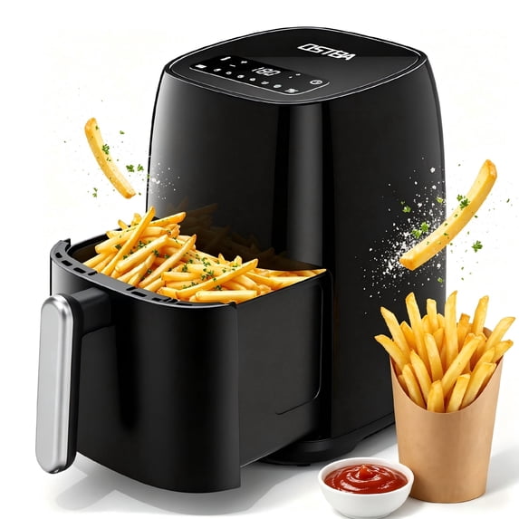 OSTBA 4.5QT Digital Air Fryer, 1400W Oil-Free Hot Air Fryer with LED Touchscreen, 6 Preset Cooking Functions, Adjustable Temperature 180°F-400°F, 60-Min Timer, Nonstick Dishwasher-Safe Basket, Black
