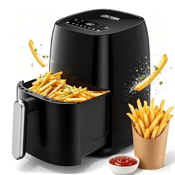 OSTBA 4.5QT Digital Air Fryer, 1400W Oil-Free Hot Air Fryer with LED Touchscreen, 6 Preset Cooking Functions, Adjustable Temperature 180F-400F, 60-Min Timer, Nonstick Dishwasher-Safe Basket, Black