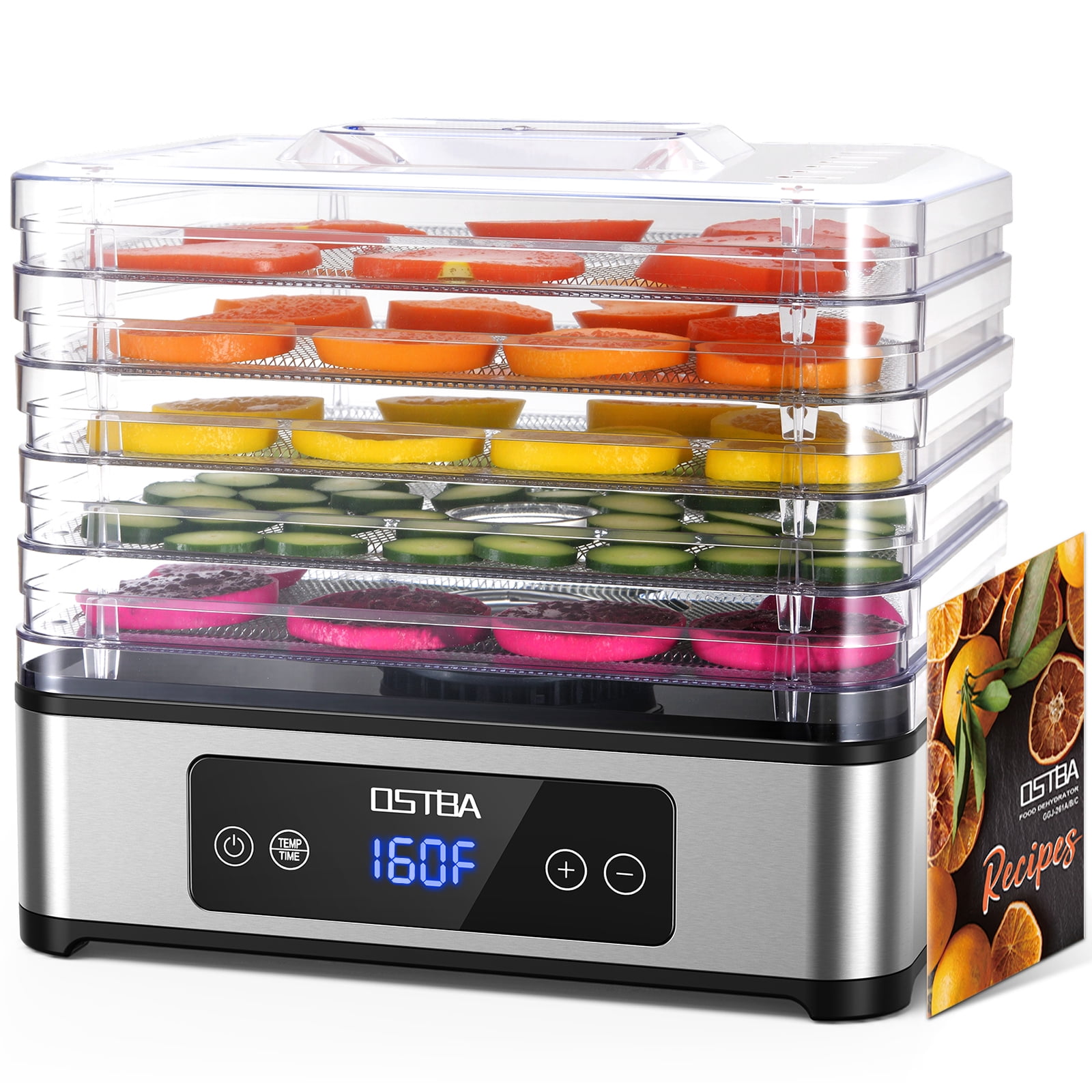 OSTBA 400W Digital Food Dehydrator Machine with 5 Adjustable Stainless Steel Trays, 95-160F Temp Control & 48H Timer, BPA-Free Jerky Maker for Beef Jerky, Fruit
