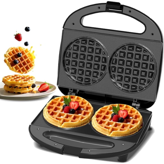 OSTBA Compact Double 4 Belgian Waffle Maker 750W Mini Waffle Iron, Nonstick Plates, Cool-Touch Handle, Space-Saving, Perfect for Dorms & Family Brunch