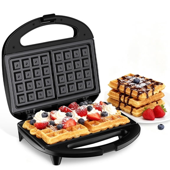 OSTBA APPLIANCE Waffle Maker with Non-Stick Plates, Cool Touch Handle & Indicator Lights, 750W Belgian Waffle Maker for Quick Breakfast & Snacks, Easy Clean, Black
